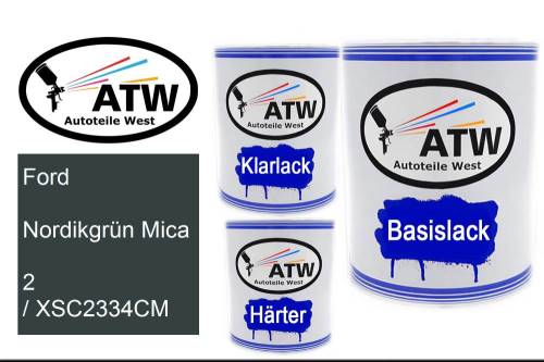 Ford, Nordikgrün Mica, 2 / XSC2334CM: 1L Lackdose + 1L Klarlack + 500ml Härter - Set, von ATW Autoteile West.